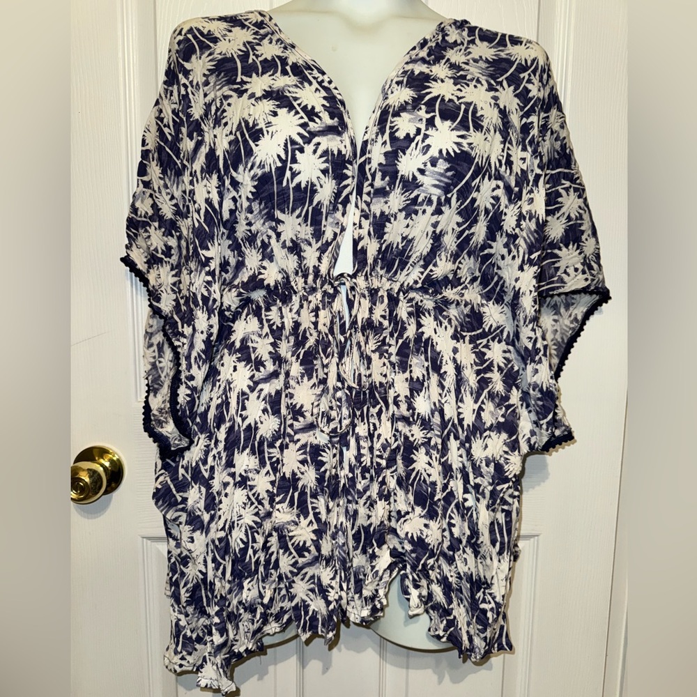 Make + Model Nordstrom Tie Front Cover Up Kimono Robe Cobalt Navy Palm L / XL
